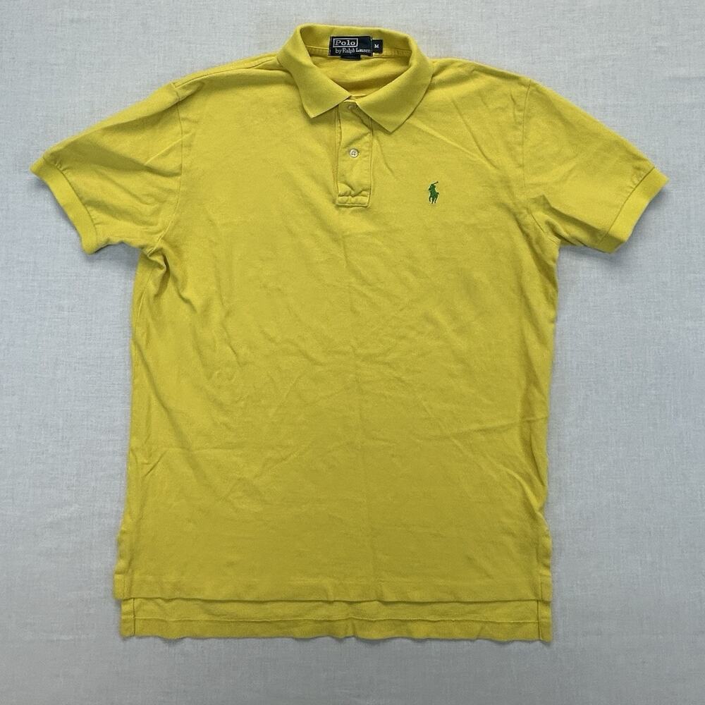 Ralph Lauren Short Sleeve Polo Shirt Men's Medium Yellow Casual Preppy Top Pony
